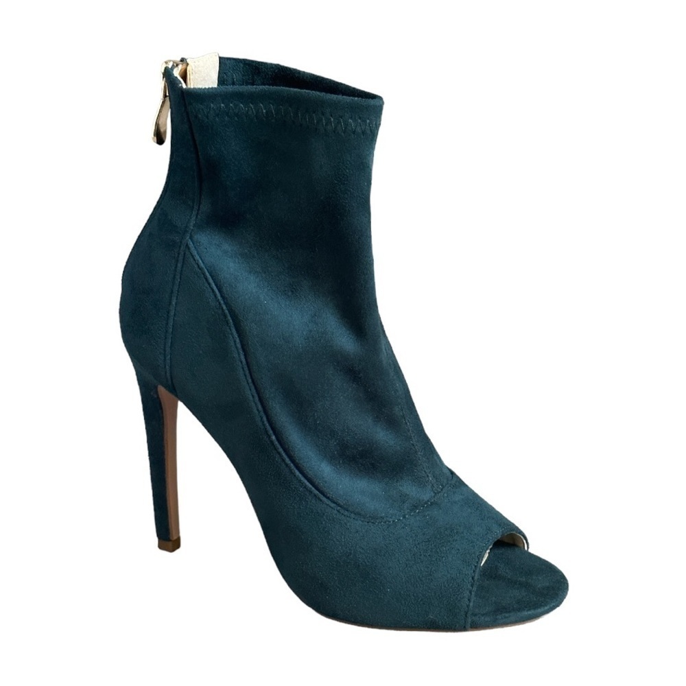 Cape Robbin Teal Velvet Peep Toe Stiletto Ankle Booties Heels Zip Size 6